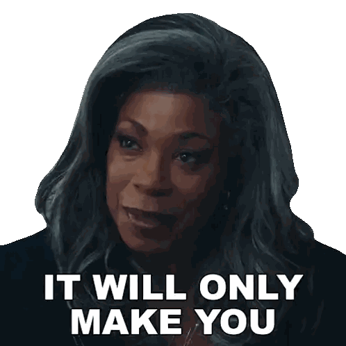 Woman with Gray Hair and Sticker Saying It Will Only Make You