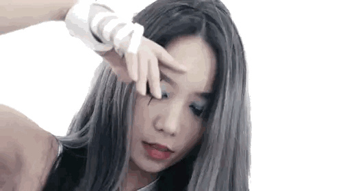 Woman with Gray Hair Covering Face