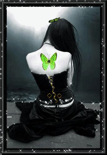 Woman With Green Butterfly on Back
