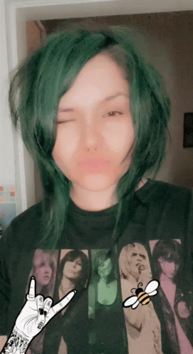 Woman With Green Hair in Bee T-Shirt