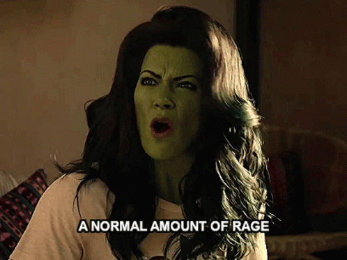 Woman With Green Hair Making Face Saying Normal Amount Of Rage GIF