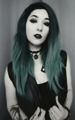 Woman with Green Hair Wearing Choker