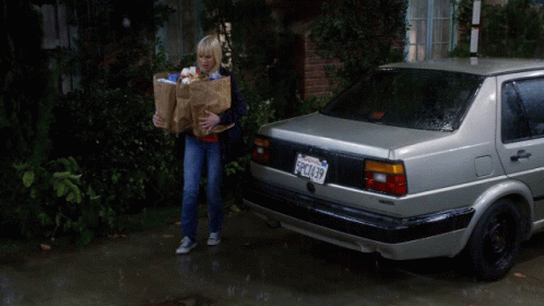 Woman with Groceries by Silver Car Plate SPC1637