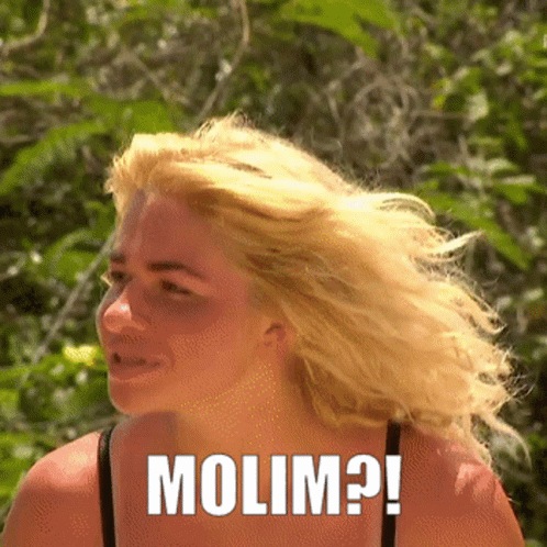 Woman With Hair Blowing in Wind Saying Molim