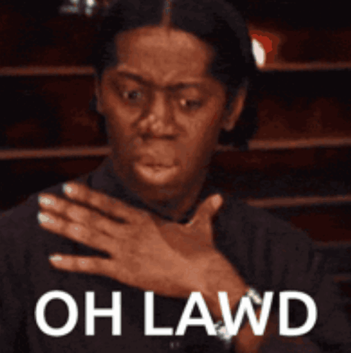 Woman With Hands on Chest Saying Oh Lawd
