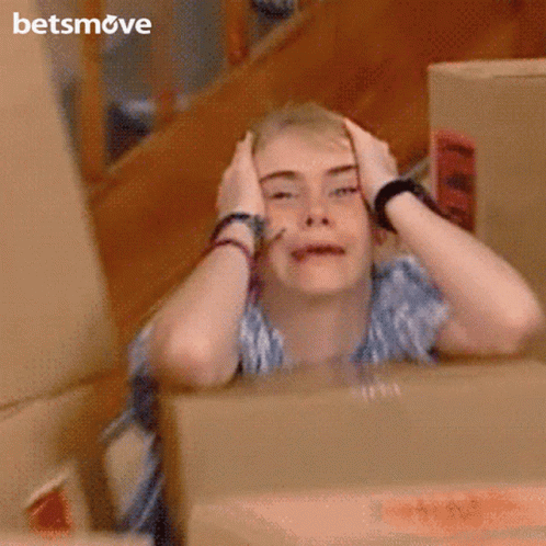 Woman With Hands On Head And Betsmove Logo GIF