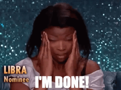 Woman with Hands on Head Saying Im Done