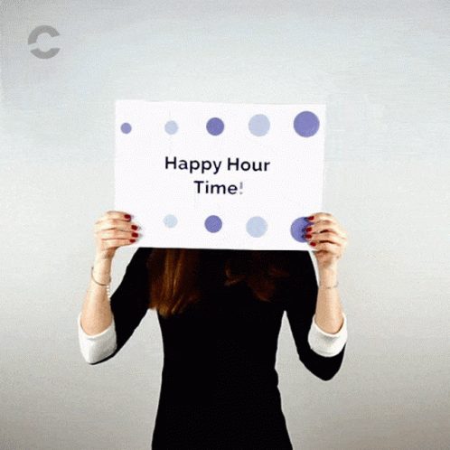 Woman With Happy Hour Sign