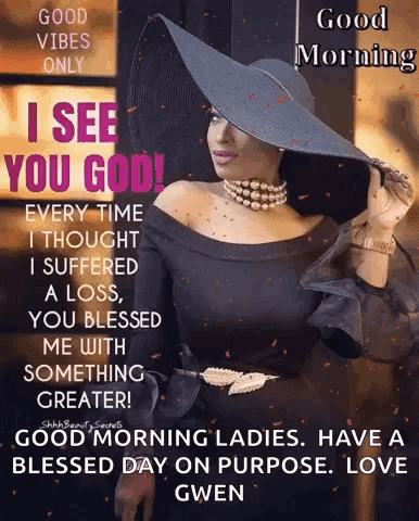 Woman With Hat and Pearls Says Good Morning