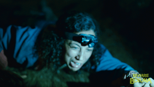 Woman With Headlamp Saying Beware Bona
