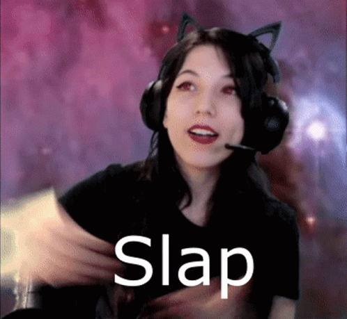 Woman with Headphones and Cat Ears Saying Slap