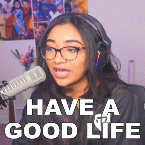 Woman With Headphones And Glasses Says Have Good Life GIF