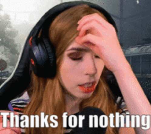 Woman With Headphones Holding Forehead Thanks for Nothing