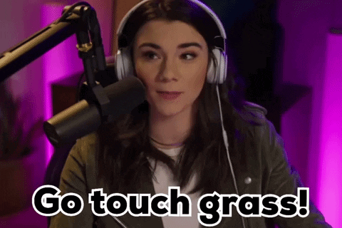 Woman With Headphones Saying Go Touch Grass GIF