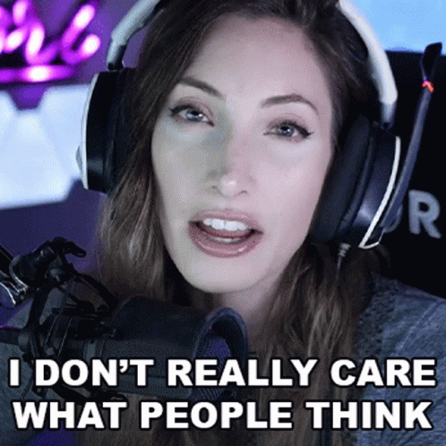 Woman With Headphones Saying I Don't Really Care What People Think GIF