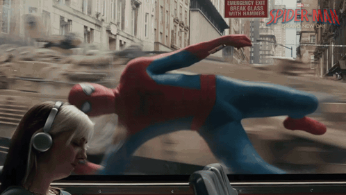 Woman With Headphones Watching Spider-Man Advertisement