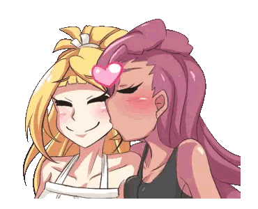 Woman with Heart Head Kissing Woman