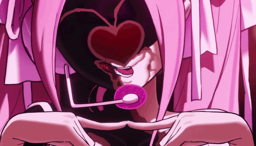 Woman With Heart Shaped Mask Holding Lollipop in Mouth