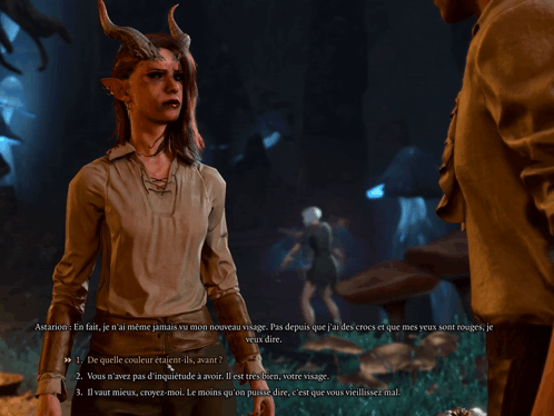 Woman With Horns Talking to Man in Game