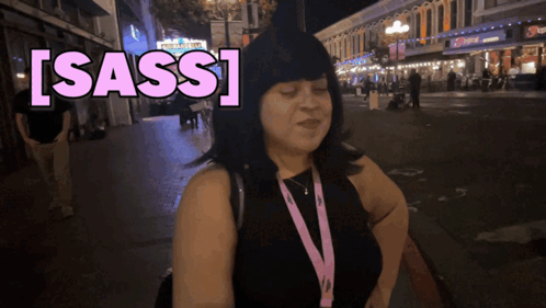 Woman with Lanyard Saying Sass
