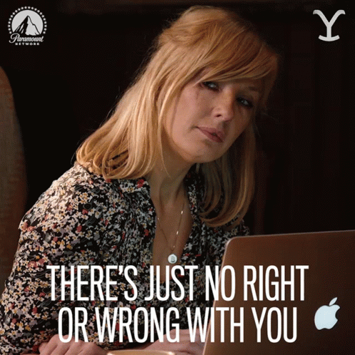 Woman With Laptop Saying Theres Just No Right Or Wrong With You GIF