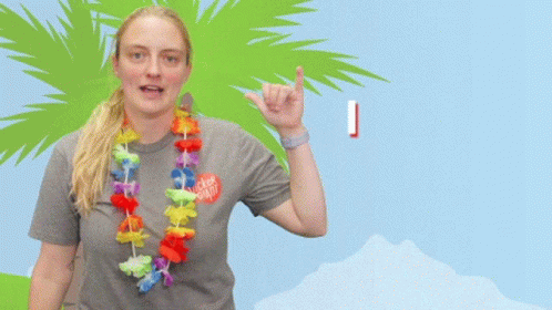Woman With Lei And T-Shirt Saying I'm On I Sl GIF