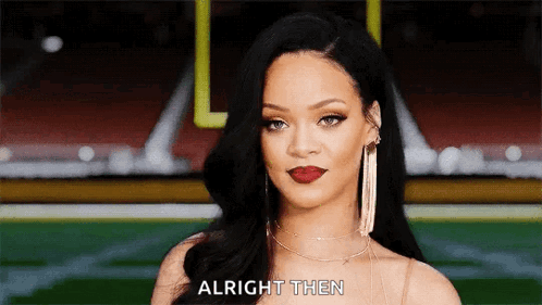 Woman With Long Black Hair And Red Lips Alright Then Football Field GIF