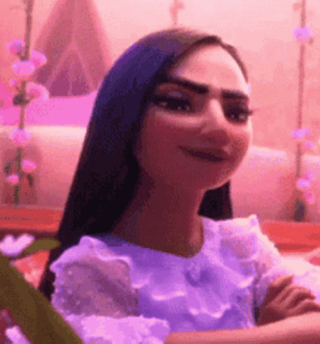 Woman with Long Hair in Purple Dress Smiling