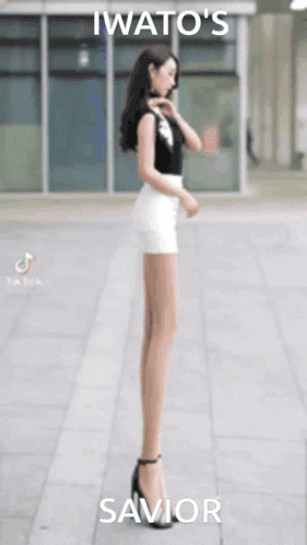 Woman with Long Legs on Sidewalk Iwato's Savior