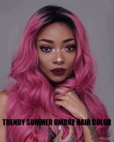 Woman With Long Pink Hair Trendy Summer Ombre