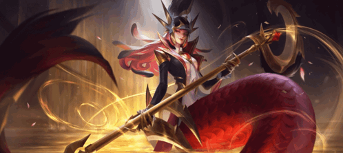 Woman With Long Red Hair Holding Large Spear