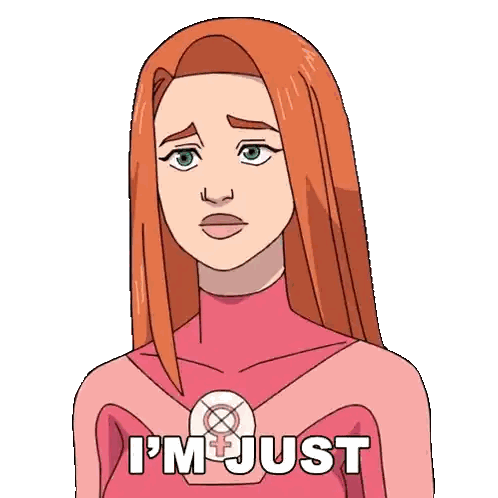 Woman with Long Red Hair Saying Im Just