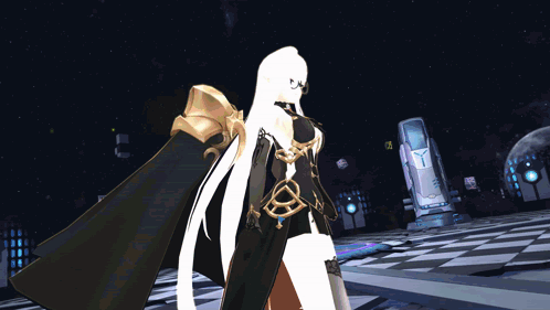 Woman With Long White Hair and Black Cape