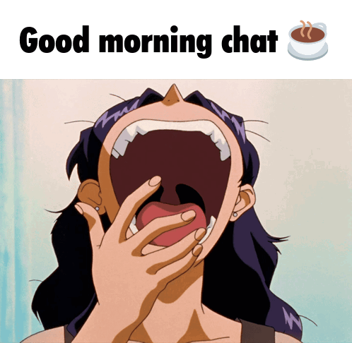 Woman with Mouth Open Saying Good Morning Chat
