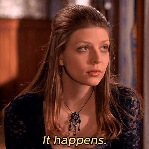 Woman With Necklace Saying It Happens