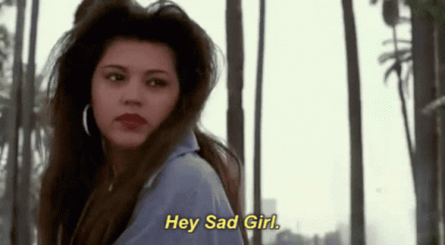 Woman With Palm Trees Saying Hey Sad Girl