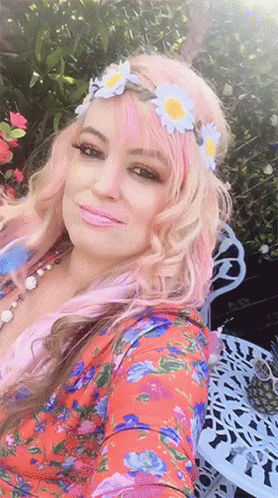 Woman With Pink Hair And Flower Crown GIF