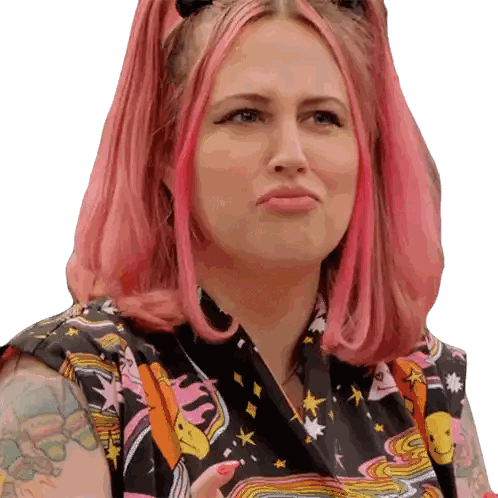 Woman with Pink Hair and Tattoo Saying S