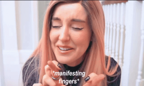 Woman With Pink Hair Crying Manifesting Fingers GIF