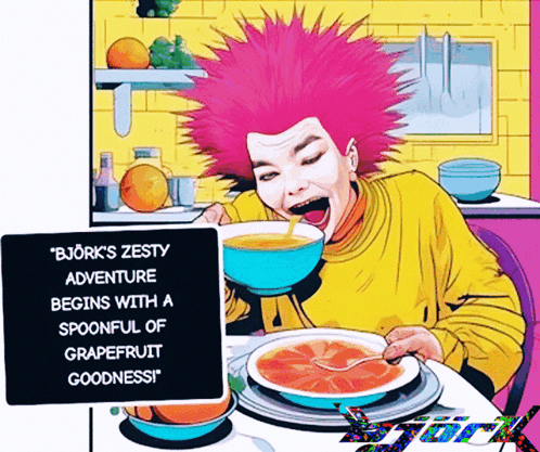 Woman With Pink Hair Eating Grapefruit Goodness