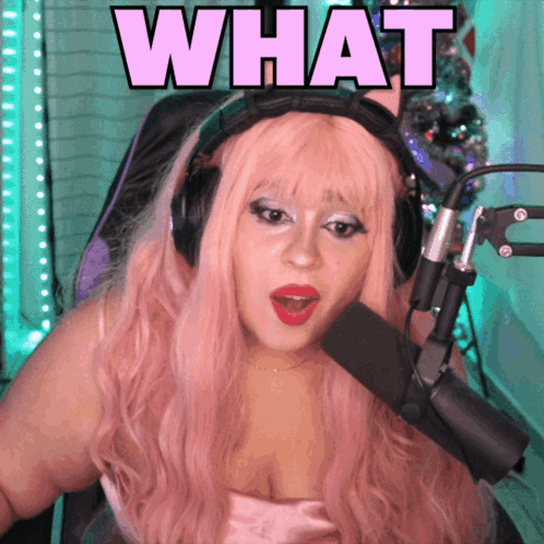 Woman with Pink Hair Holding Microphone