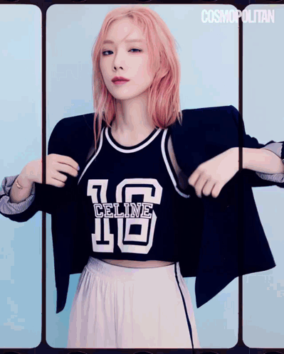 Woman With Pink Hair In Celine Jersey GIF