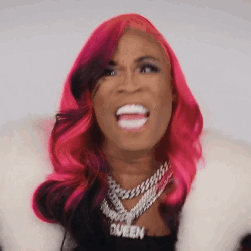 Woman with Pink Hair Making Funny Face