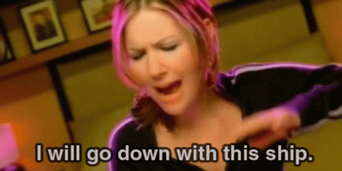 Woman With Pink Hair Saying I Will Go Down With This Ship