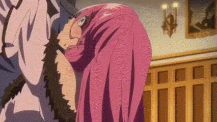 Woman With Pink Hair Standing Next To Man In Room With Painting GIF