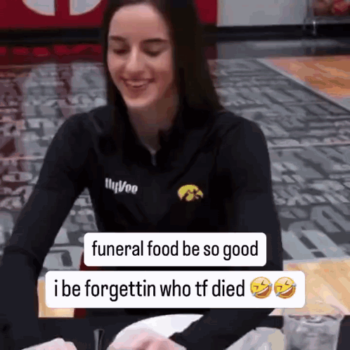 Woman With Plate And Funeral Food Be So Good Sign GIF
