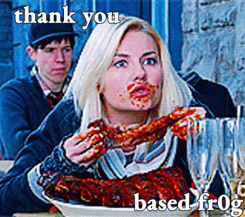 Woman with Plate and Thank You Based Frog