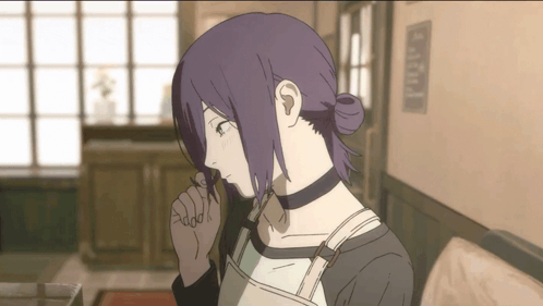 Woman with Purple Hair and Choker Looking Down