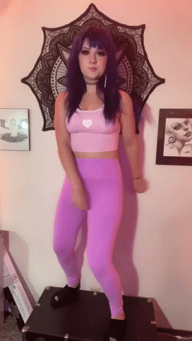 Woman with Purple Hair and Heart Top