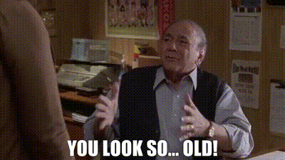 Woman With Purple Hair and Pink Jacket Saying Oh My God You Are So Old